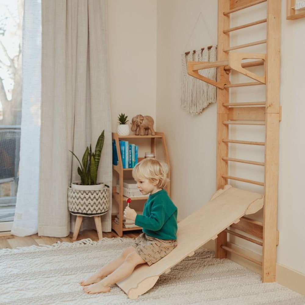 Climbing Wall for Toddler Indoor playground, Nursery kids gym, Montessori furniture, Wooden Swedish Ladder, Balancing toy, Climber and slide