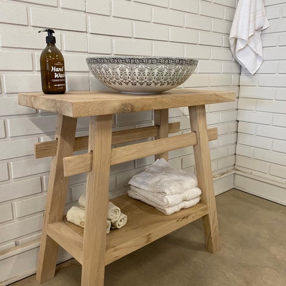 Bathroom vanity/ Make up counter top wood/wooden vanities sink - Narrow floating live edge rustic solid side reclaimed  table gifth for her