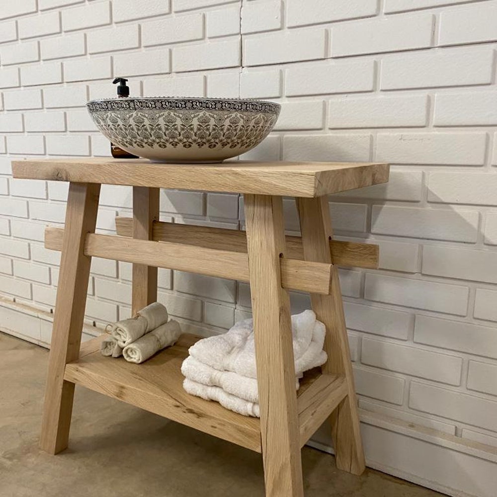 Bathroom vanity/ Make up counter top wood/wooden vanities sink - Narrow floating live edge rustic solid side reclaimed  table gifth for her