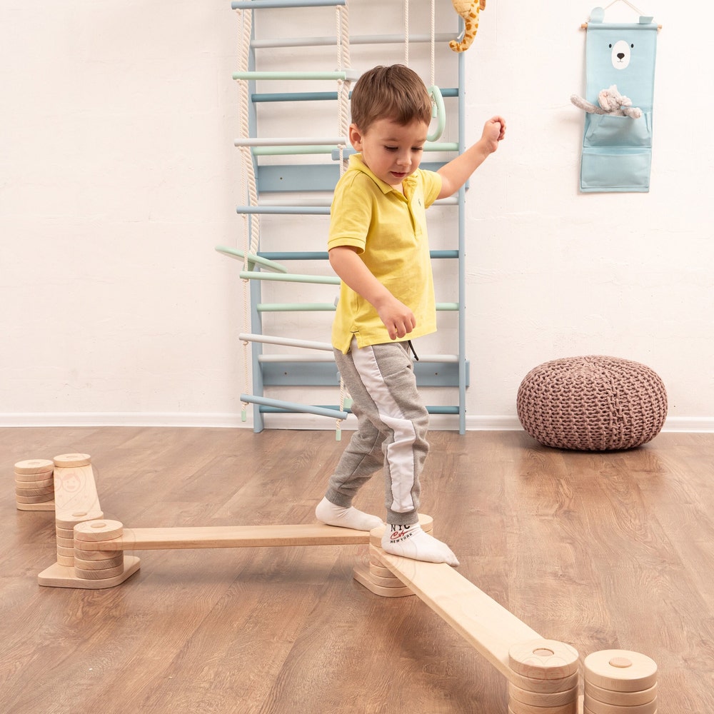 Baby Gift Transformable Balance Beam Set, Nursery Decor Montessori Balance Toy, Plywood Furniture Indoor Play Gym, Balance Path for Kids