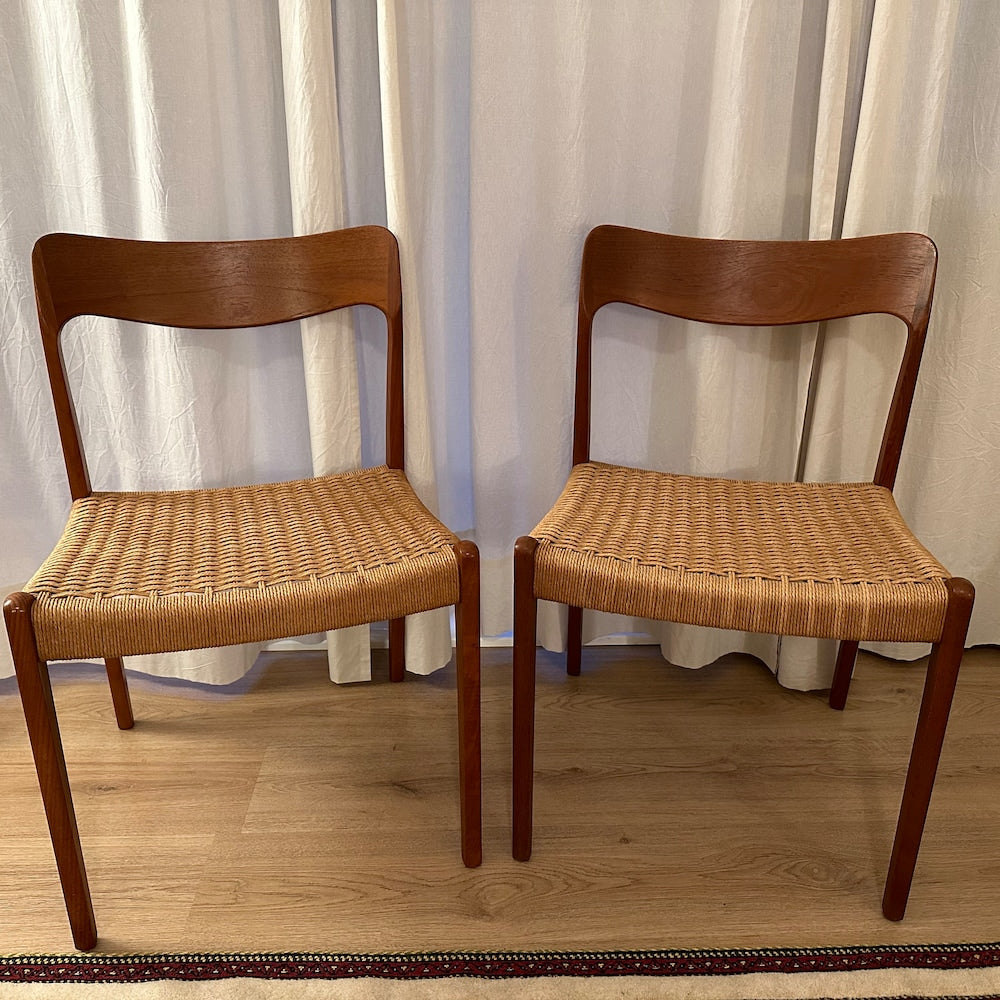 1 of 5 Danish chairs, teak wicker seat, made in Denmark, mid-century, 60s, 70s, designer furniture Dining Chair, Danish Style