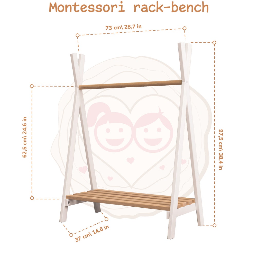 Waldorf Teepee Kids Clothing Rack, Wooden Clothing Storage, Plywood Furniture Montessori Wardrobe & Hangers Unique Gift for Kid