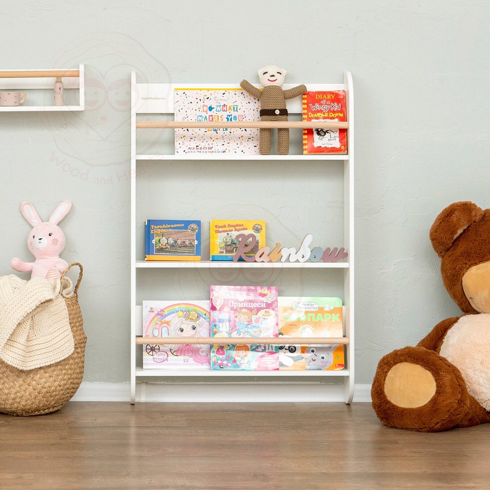 Big Montessori Wall Bookshelf, Plywood Furniture Wall Shelves Book Nook, Waldorf Wood Shelves Child Gift Aesthetic Room Decor