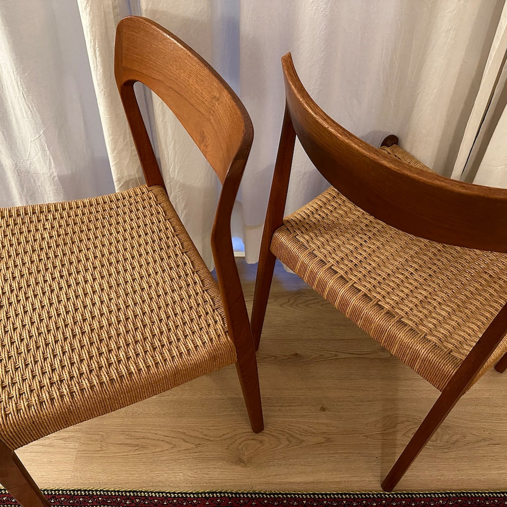 1 of 5 Danish chairs, teak wicker seat, made in Denmark, mid-century, 60s, 70s, designer furniture Dining Chair, Danish Style