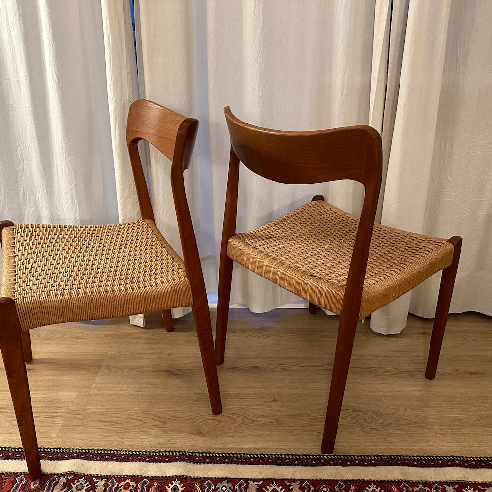 1 of 5 Danish chairs, teak wicker seat, made in Denmark, mid-century, 60s, 70s, designer furniture Dining Chair, Danish Style