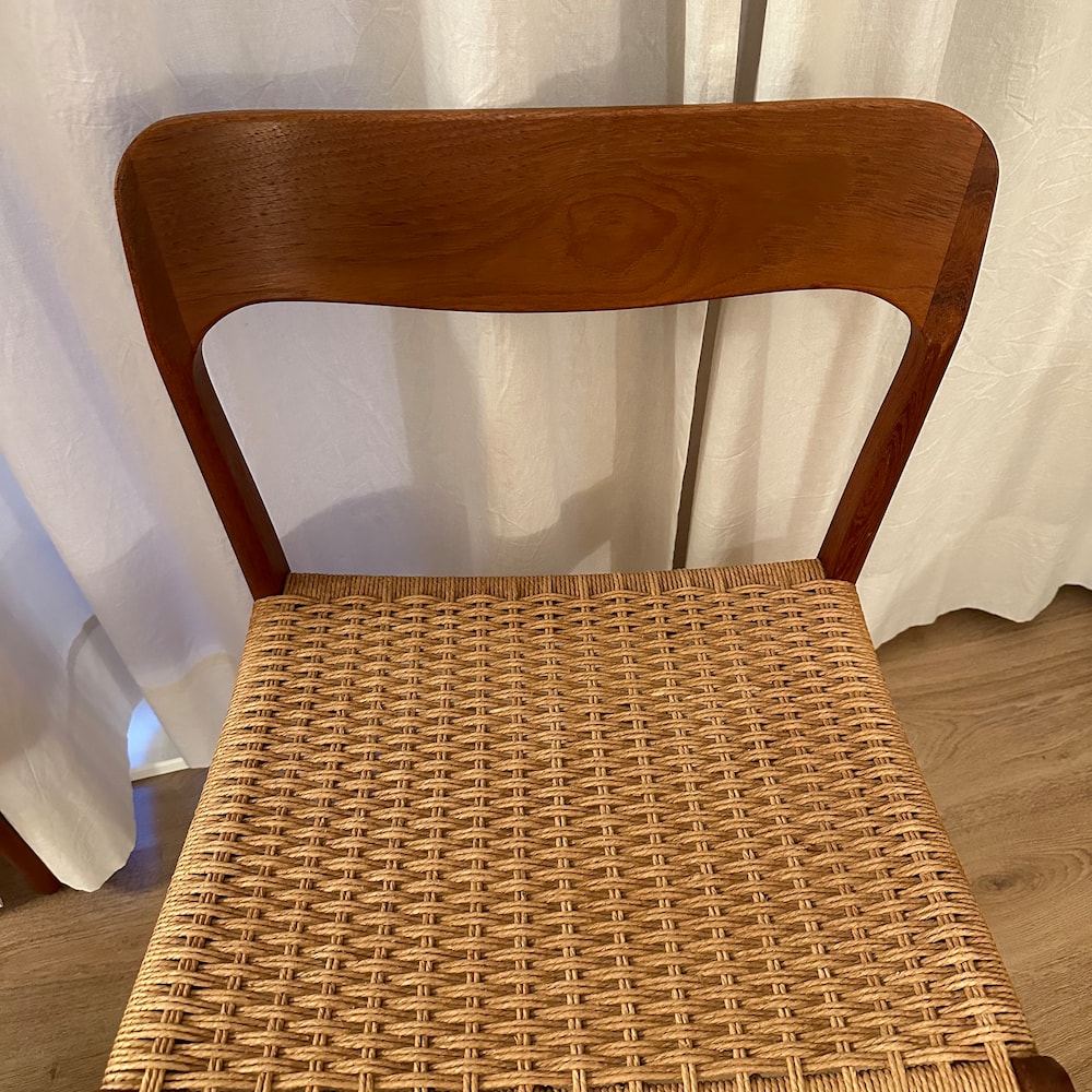 1 of 5 Danish chairs, teak wicker seat, made in Denmark, mid-century, 60s, 70s, designer furniture Dining Chair, Danish Style