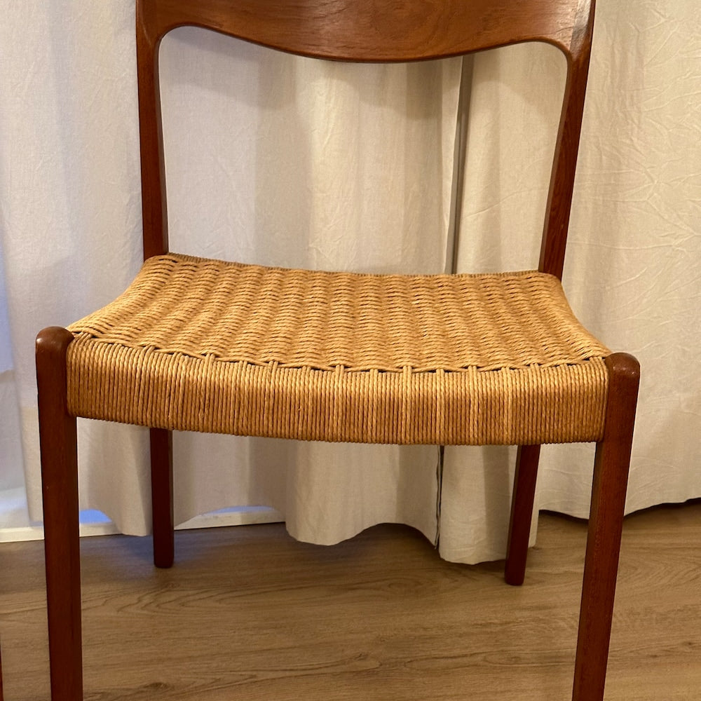 1 of 5 Danish chairs, teak wicker seat, made in Denmark, mid-century, 60s, 70s, designer furniture Dining Chair, Danish Style