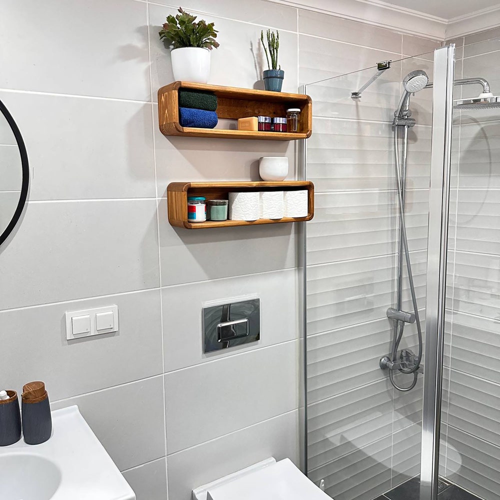 Floating Wooden Box Rack Bathroom Shelf Organizer Wall Decor Display Shelf
