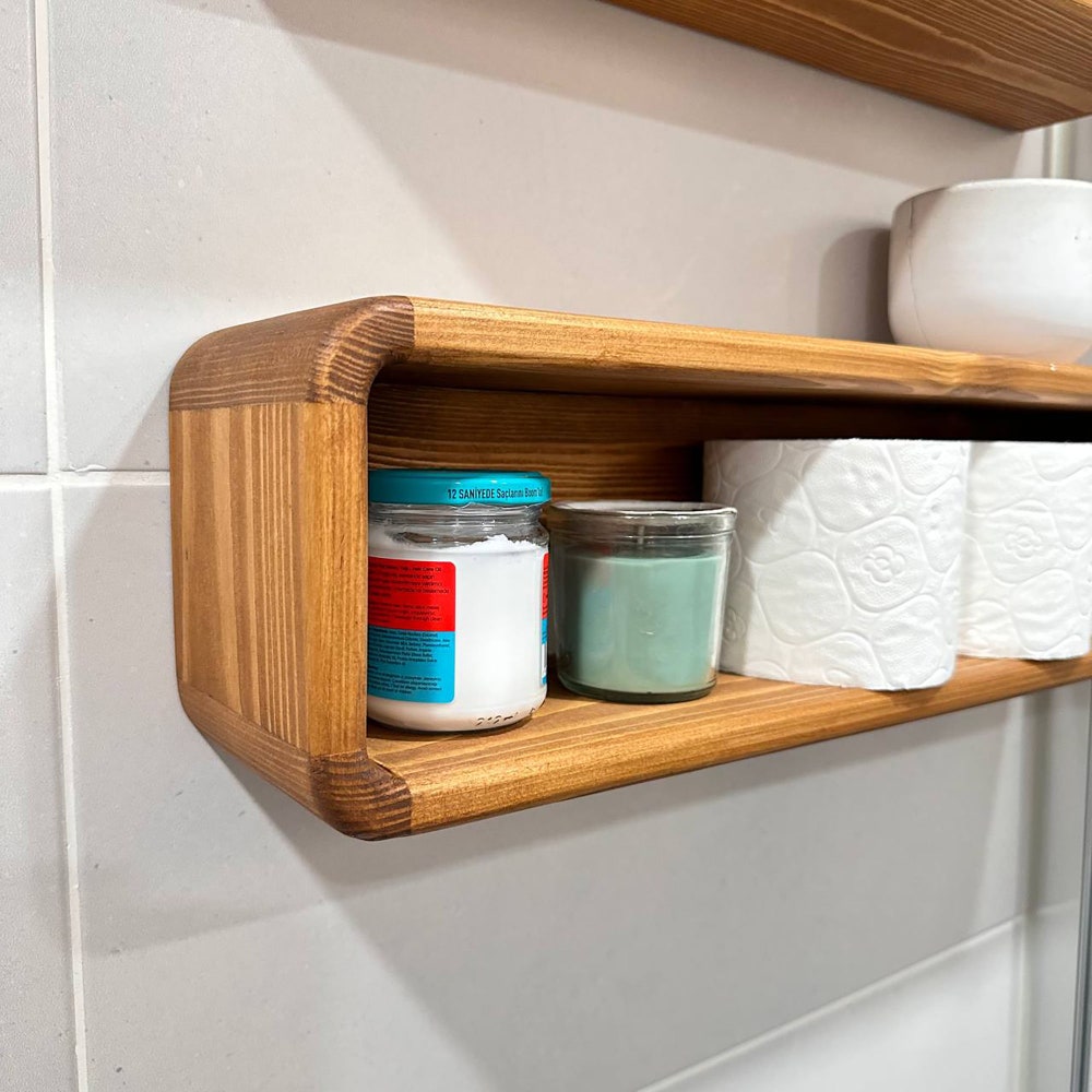 Floating Wooden Box Rack Bathroom Shelf Organizer Wall Decor Display Shelf