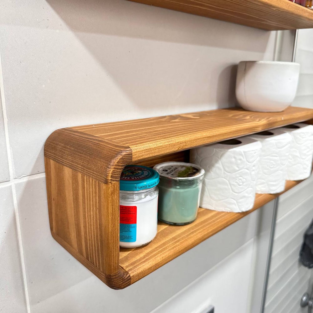 Floating Wooden Box Rack Bathroom Shelf Organizer Wall Decor Display Shelf
