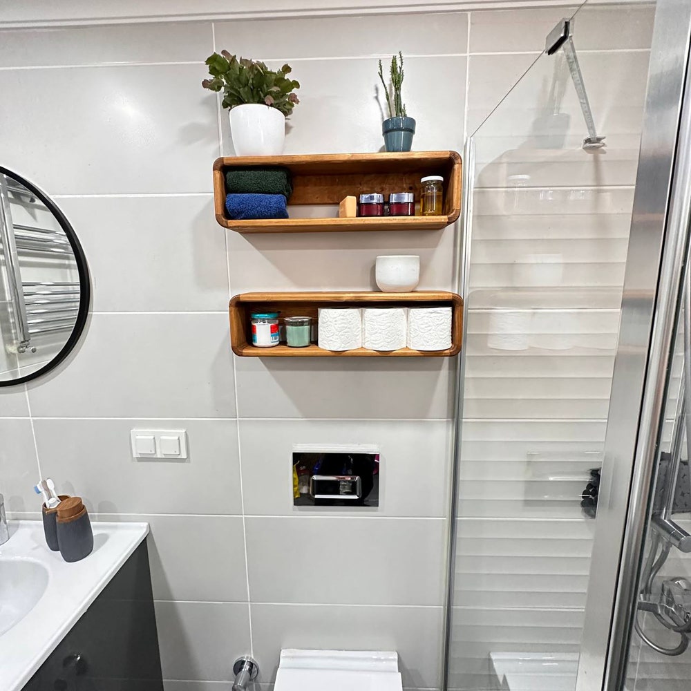 Floating Wooden Box Rack Bathroom Shelf Organizer Wall Decor Display Shelf
