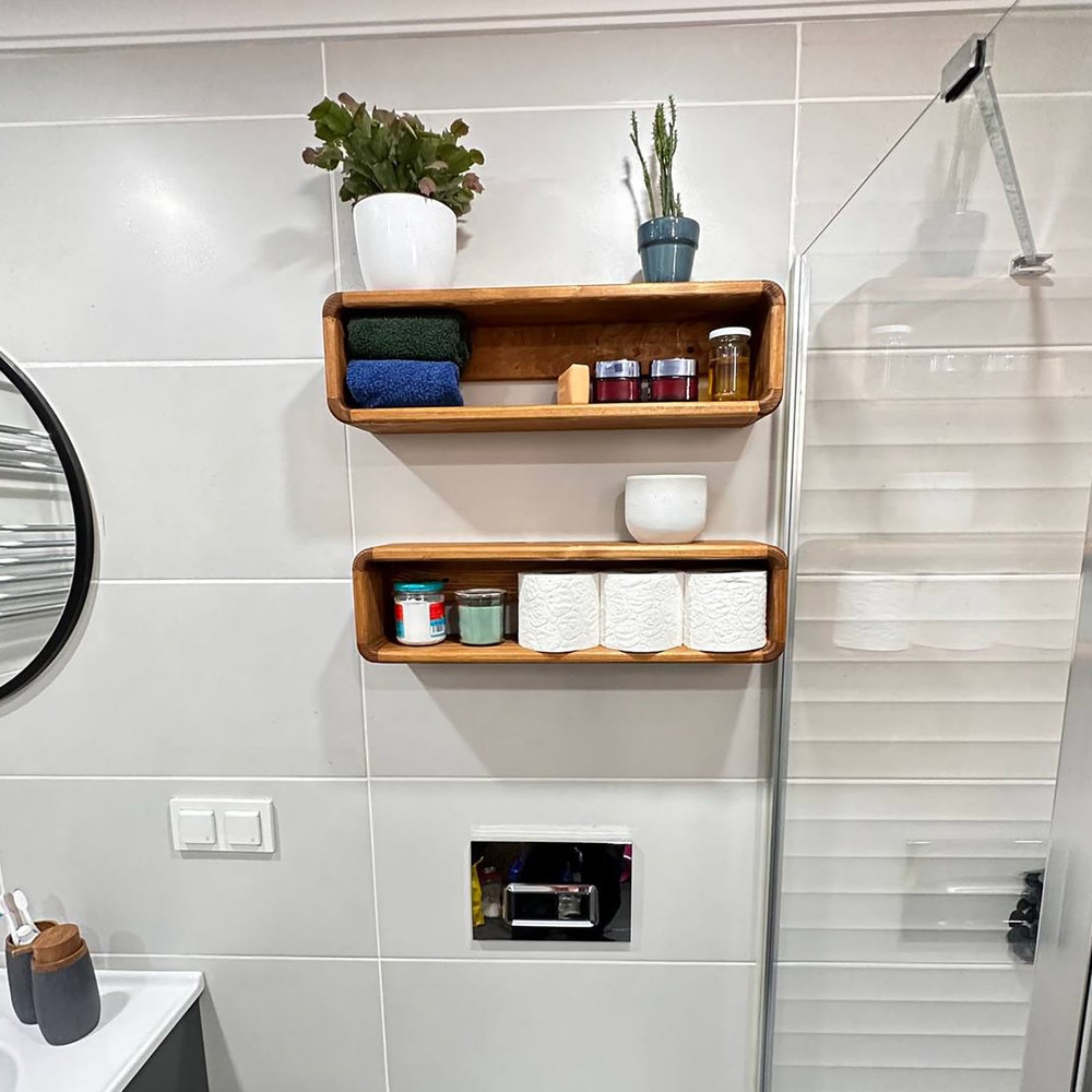 Floating Wooden Box Rack Bathroom Shelf Organizer Wall Decor Display Shelf