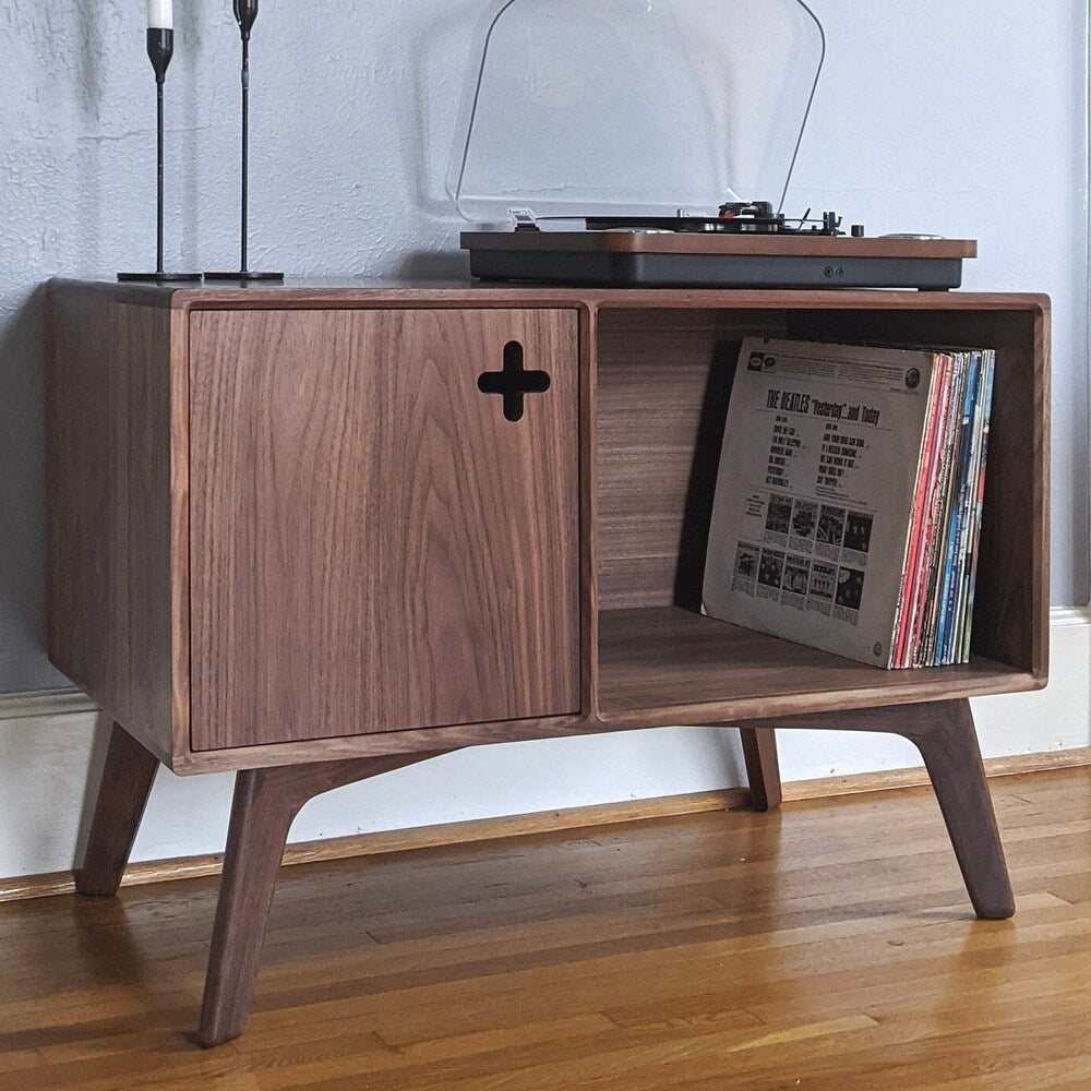 RECORD STAND PLUS 35" - Walnut Record Storage, Record Player Cabinet, Turntable Console Vinyl Record Storage