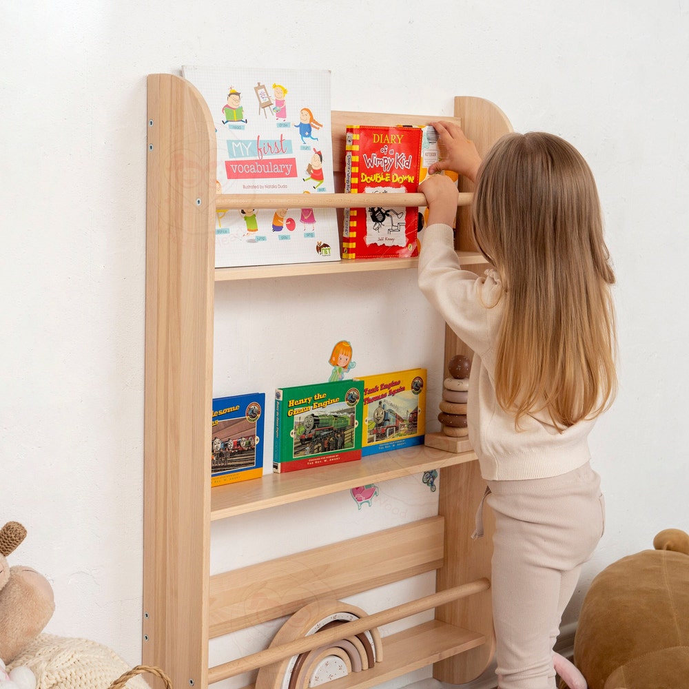 Big Montessori Wall Bookshelf, Plywood Furniture Wall Shelves Book Nook, Waldorf Wood Shelves Child Gift Aesthetic Room Decor