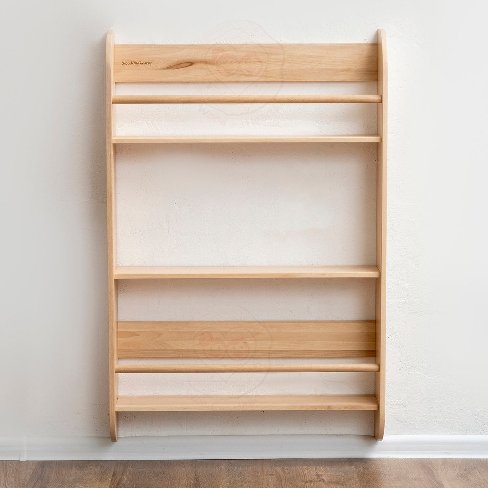Big Montessori Wall Bookshelf, Plywood Furniture Wall Shelves Book Nook, Waldorf Wood Shelves Child Gift Aesthetic Room Decor