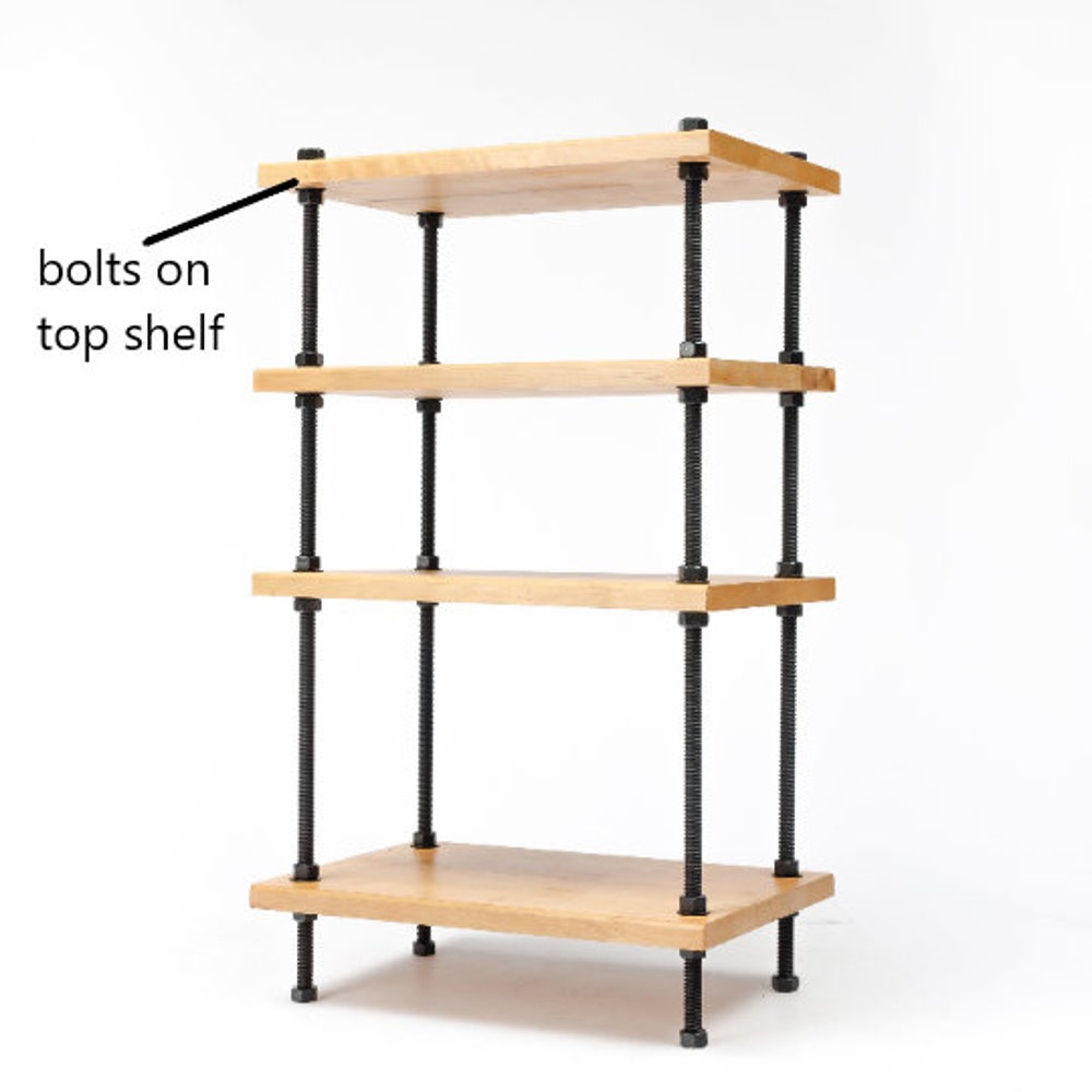 2 IN 1 Registered design stand, 5 Tier Oak Black rods stand, audio rack / Record player stand / Turntable stand / Threaded rod shelf