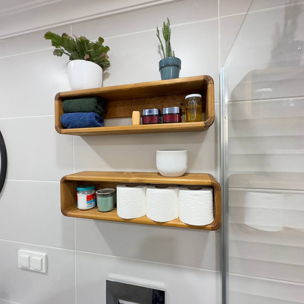 Floating Wooden Box Rack Bathroom Shelf Organizer Wall Decor Display Shelf