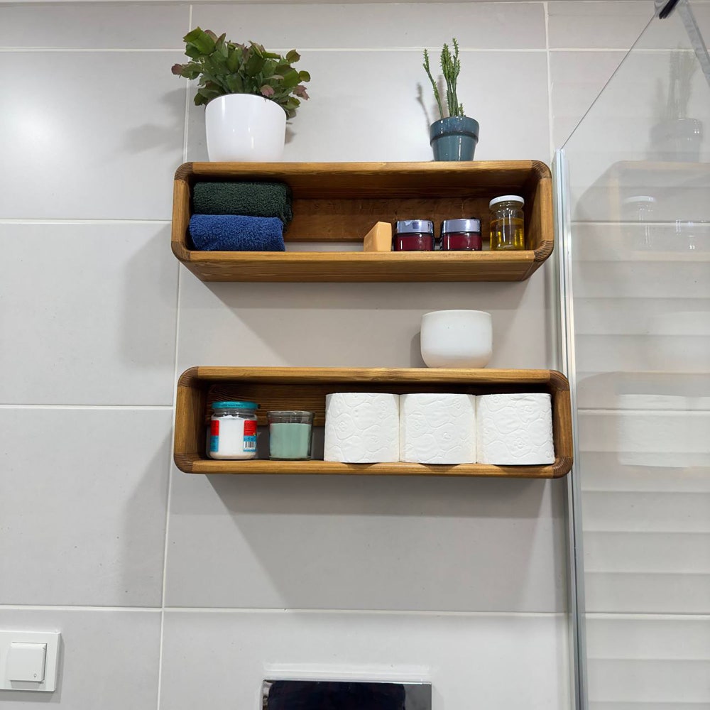 Floating Wooden Box Rack Bathroom Shelf Organizer Wall Decor Display Shelf