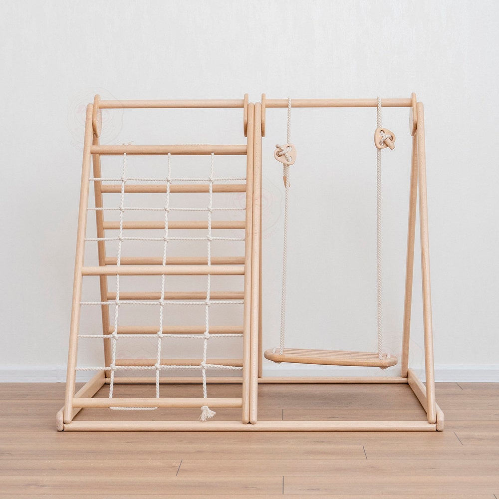 41х37″ Up to 4 Years Small Toddler Climbing Triangle Scandinavian Baby Play Gym, Montessori Play Gym with Waldorf Ladder or Baby Swing