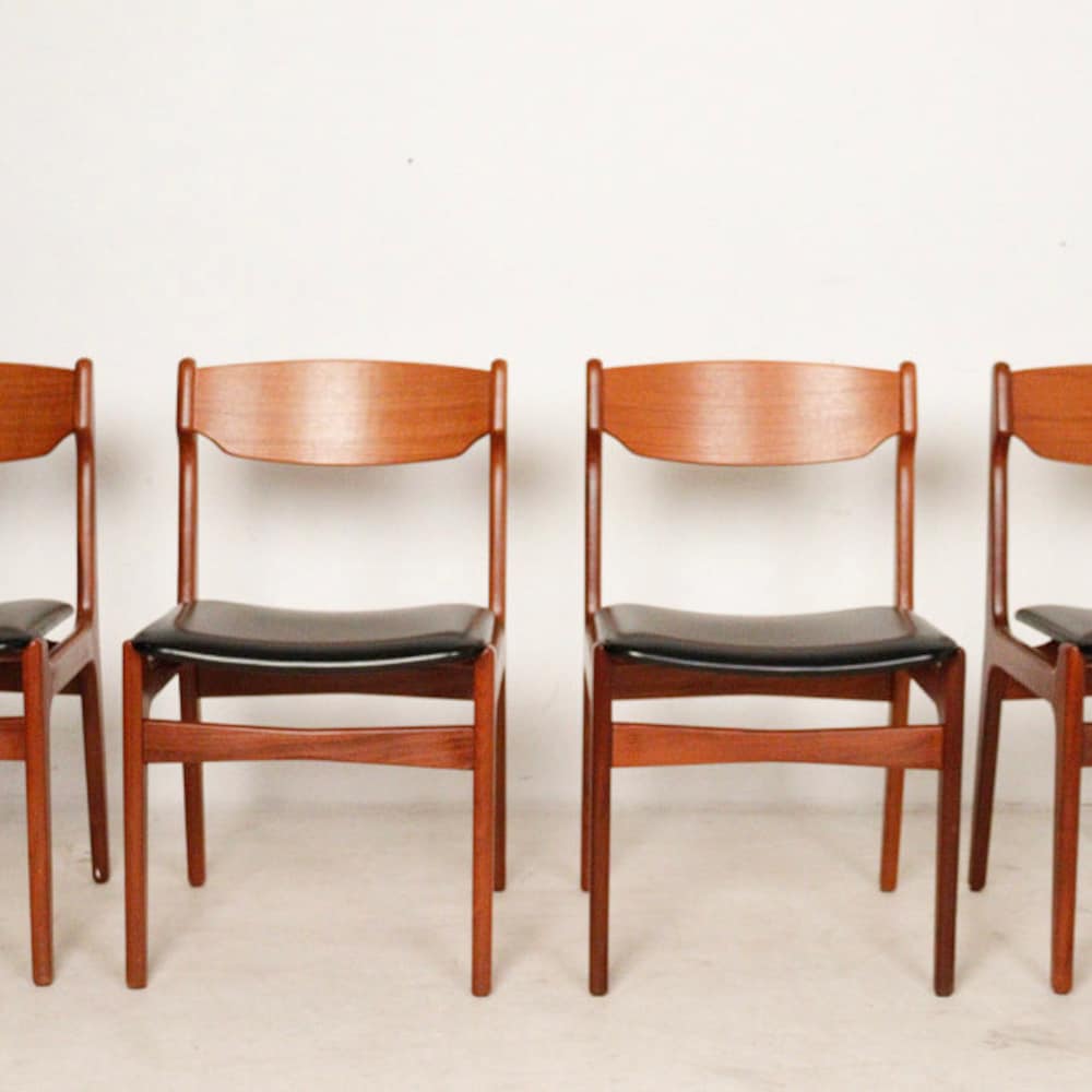 1 of 4 Danish Teak wood Chairs by Erik Buch, 1960s, Set of 4, Midcentury furniture, vintage designer Dining Chair, Boho scandinavian Style
