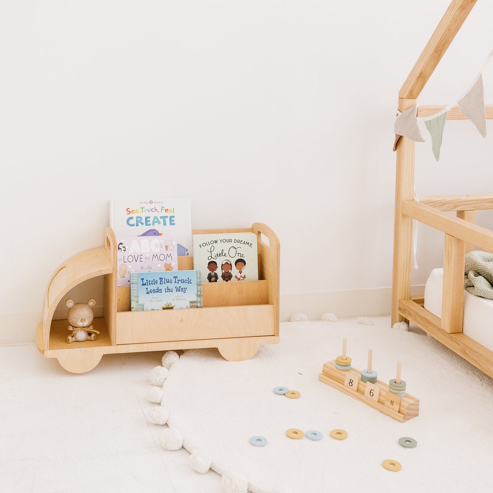Car Kids bookshelf, Montessori Furniture, Christmas gift for Toddler Boy, Montessori book shelf, Nursery minimal decor,Truck theme play room