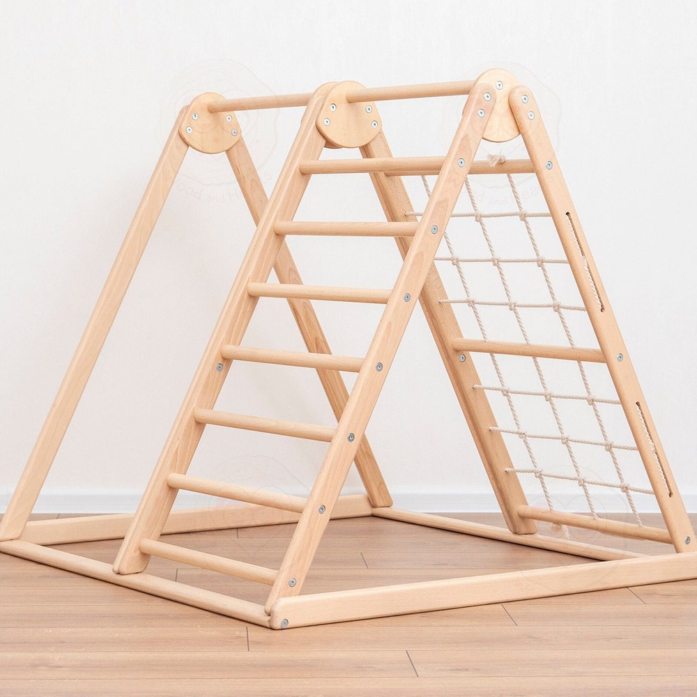 41х37″ Up to 4 Years Small Toddler Climbing Triangle Scandinavian Baby Play Gym, Montessori Play Gym with Waldorf Ladder or Baby Swing