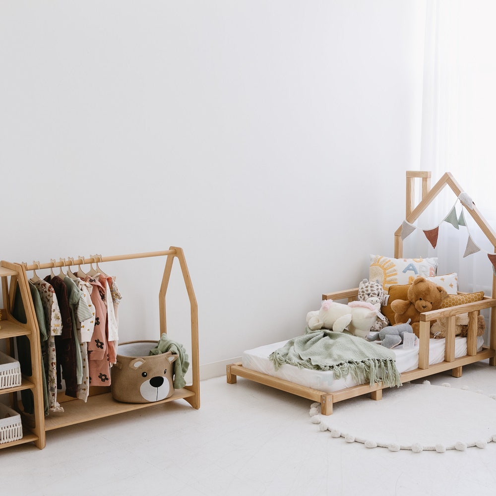 Toddler Floor Bed, Montessori furniture, House Bed Frame, Nursery playroom decor, Kid Bedroom Furniture, Wooden Baby Bed, Indoor playhouse