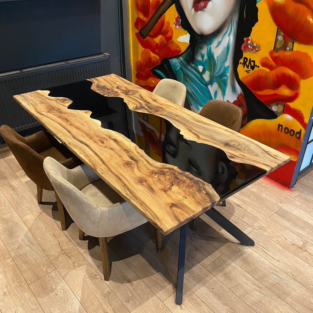 Dining room/kitchen/bar table Wood Epoxy Resin River Unique Live Edge Olive custom reclaimed WoodenSolid slab luxury /coffee/sehpa/end table