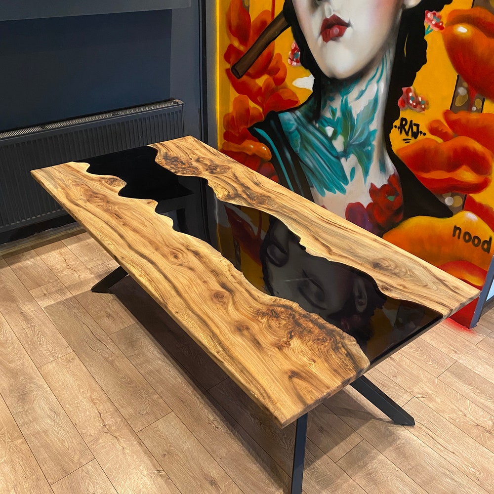 Dining room/kitchen/bar table Wood Epoxy Resin River Unique Live Edge Olive custom reclaimed WoodenSolid slab luxury /coffee/sehpa/end table