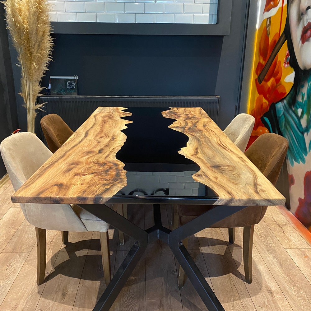 Dining room/kitchen/bar table Wood Epoxy Resin River Unique Live Edge Olive custom reclaimed WoodenSolid slab luxury /coffee/sehpa/end table