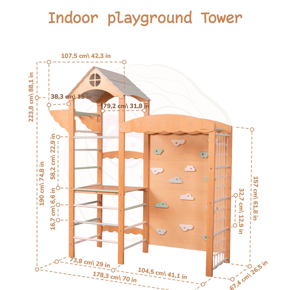 88x70" Baby Mobile Big Montessori Play Gym with Large Indoor Slide & Waldorf Soft Play Mat, Kids Furniture Home Gym Unique Gift, Babyzimmer