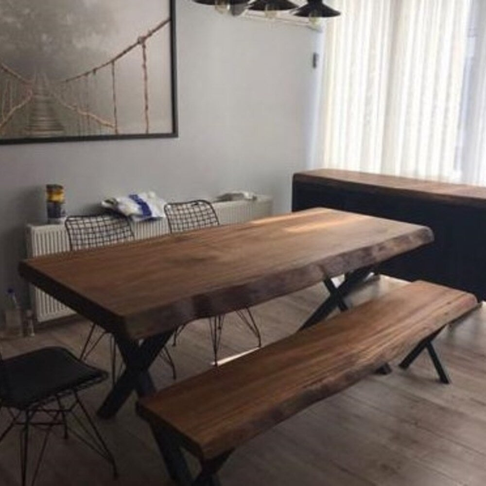 Walnut Table and Bench Set,Farm House Table,Industrial Wood Bar Table,Walnut Long Sofa Table,Buffet Table,Office Meeting Table,Custom Table