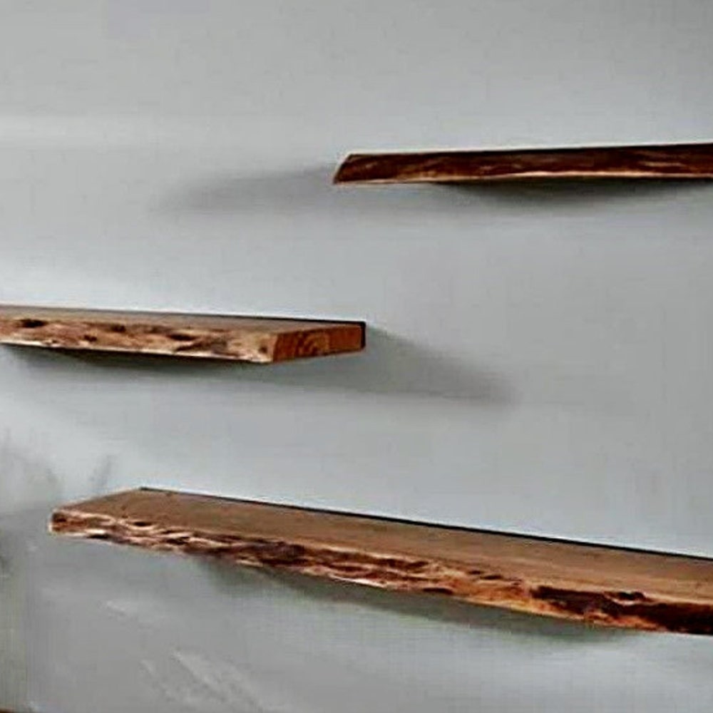Walnut Natural Edge Floating Shelves, Custom Size Live edge, Floating Wall Mounted Floating Shelf