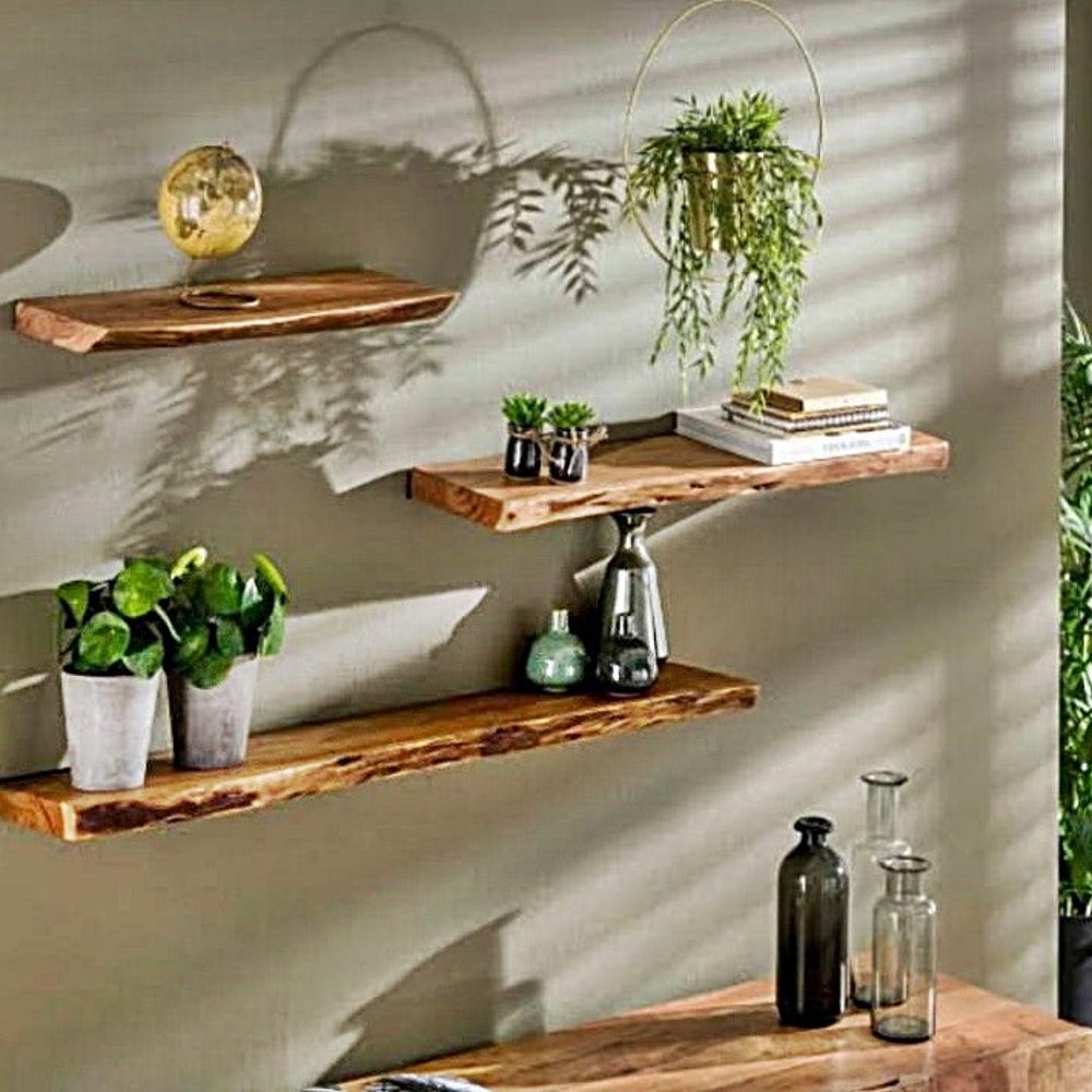 Walnut Natural Edge Floating Shelves, Custom Size Live edge, Floating Wall Mounted Floating Shelf