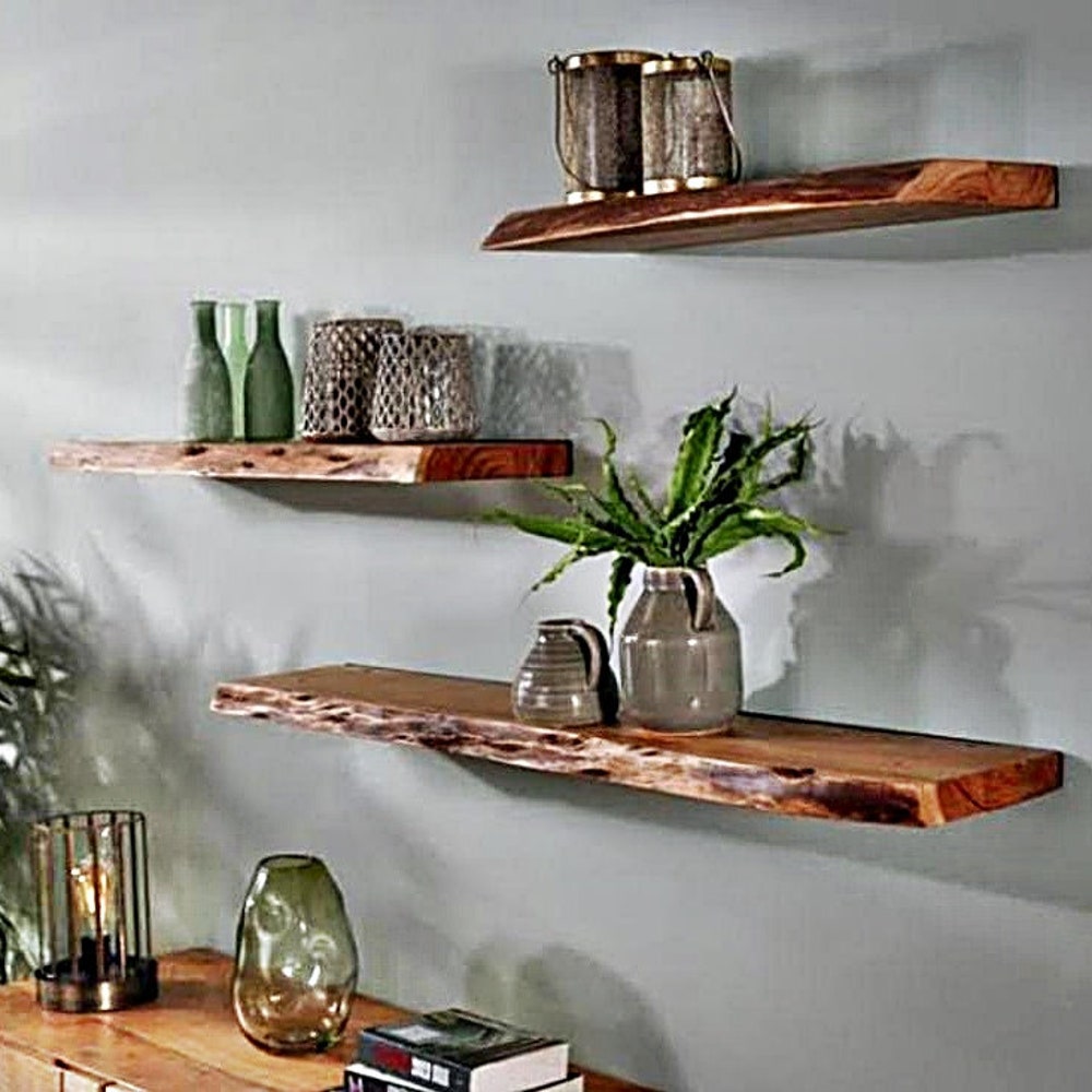 Walnut Natural Edge Floating Shelves, Custom Size Live edge, Floating Wall Mounted Floating Shelf