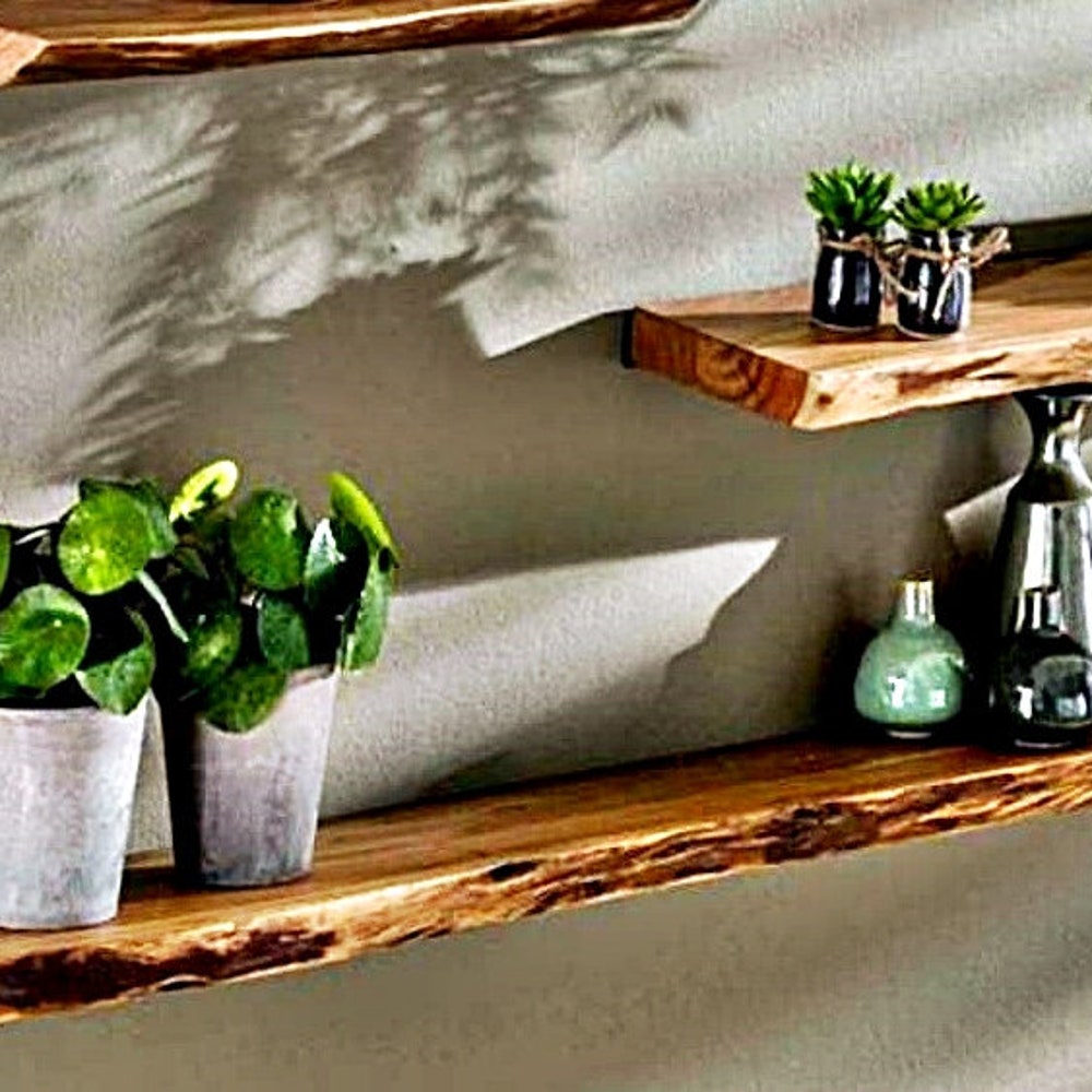 Walnut Natural Edge Floating Shelves, Custom Size Live edge, Floating Wall Mounted Floating Shelf
