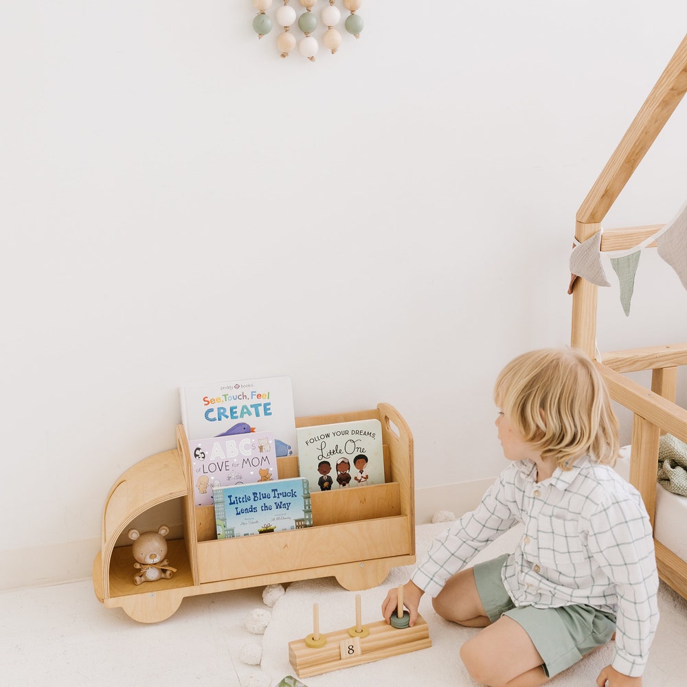 Christmas Gift for Toddler - Truck Bookcase, Montessori bookshelf, Unique Baby present, Nursery shelves, 1 year old gift, Waldorf furniture