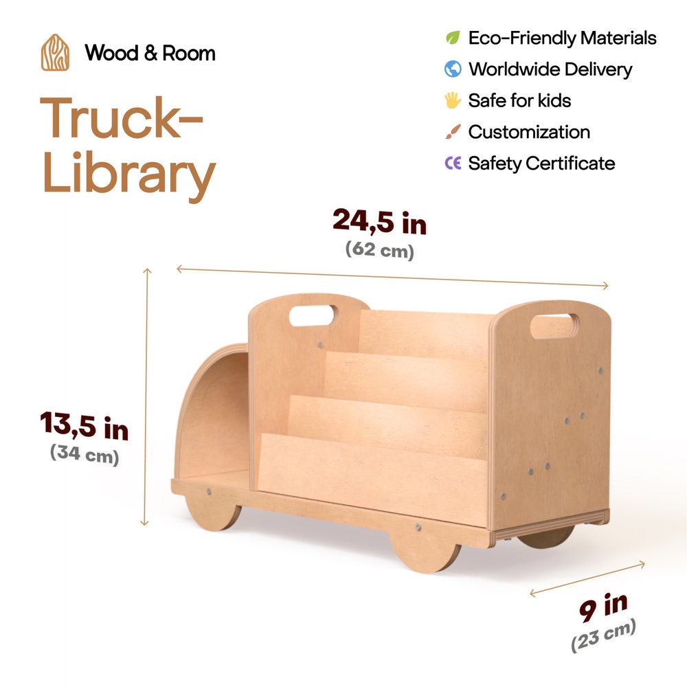 Christmas Gift for Toddler - Truck Bookcase, Montessori bookshelf, Unique Baby present, Nursery shelves, 1 year old gift, Waldorf furniture