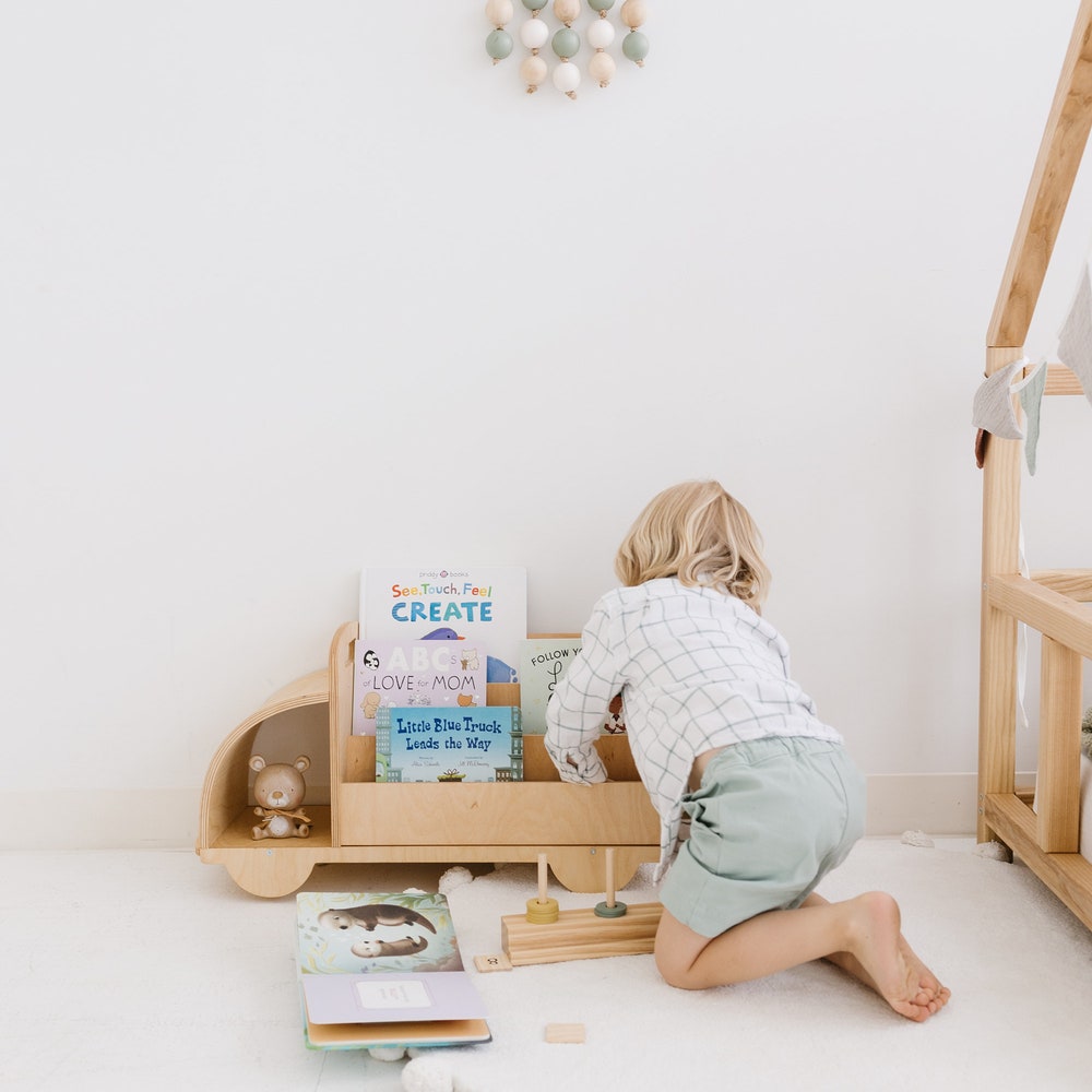 Christmas Gift for Toddler - Truck Bookcase, Montessori bookshelf, Unique Baby present, Nursery shelves, 1 year old gift, Waldorf furniture