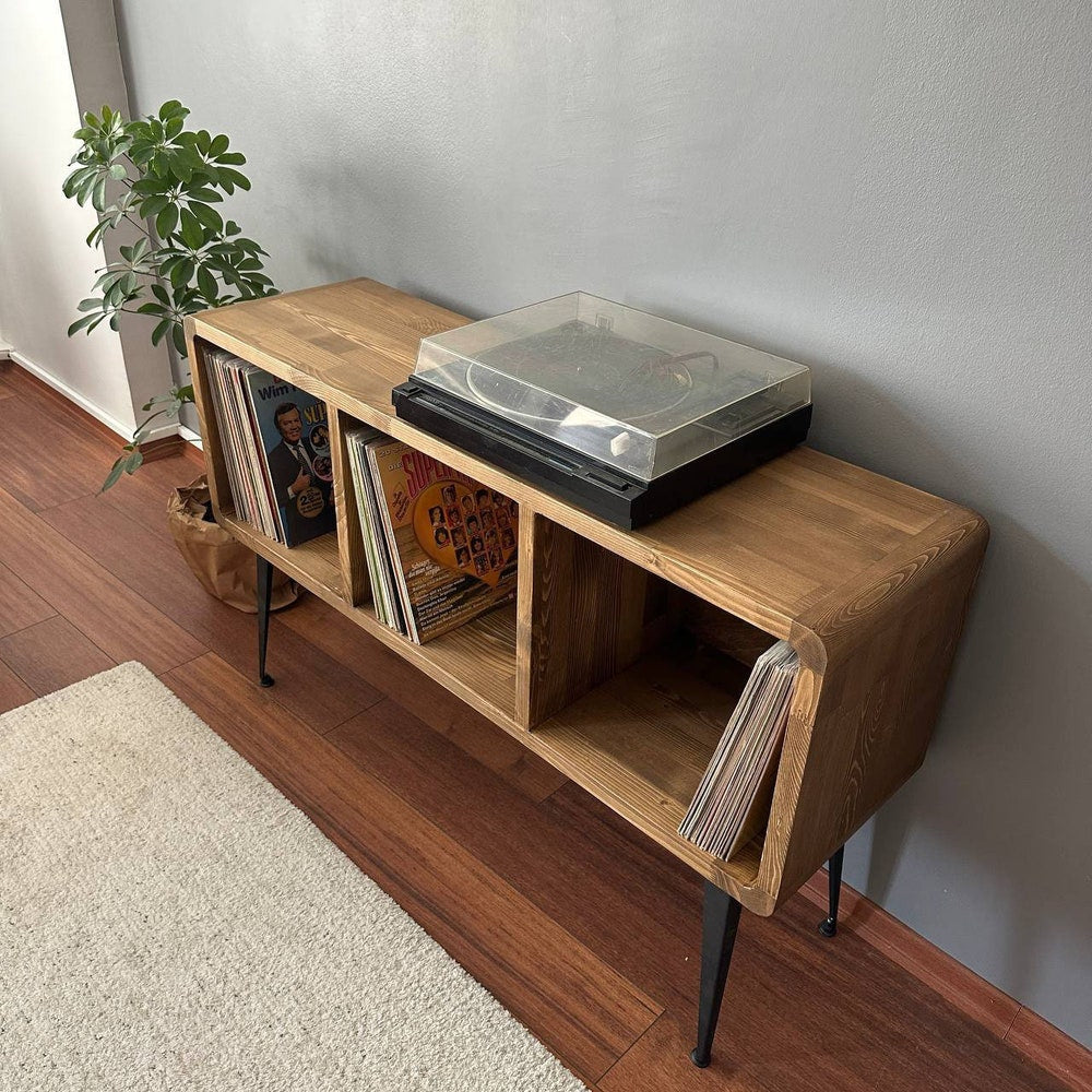 Solid Wood Record Player Stand/ Modern Wood Record Storage