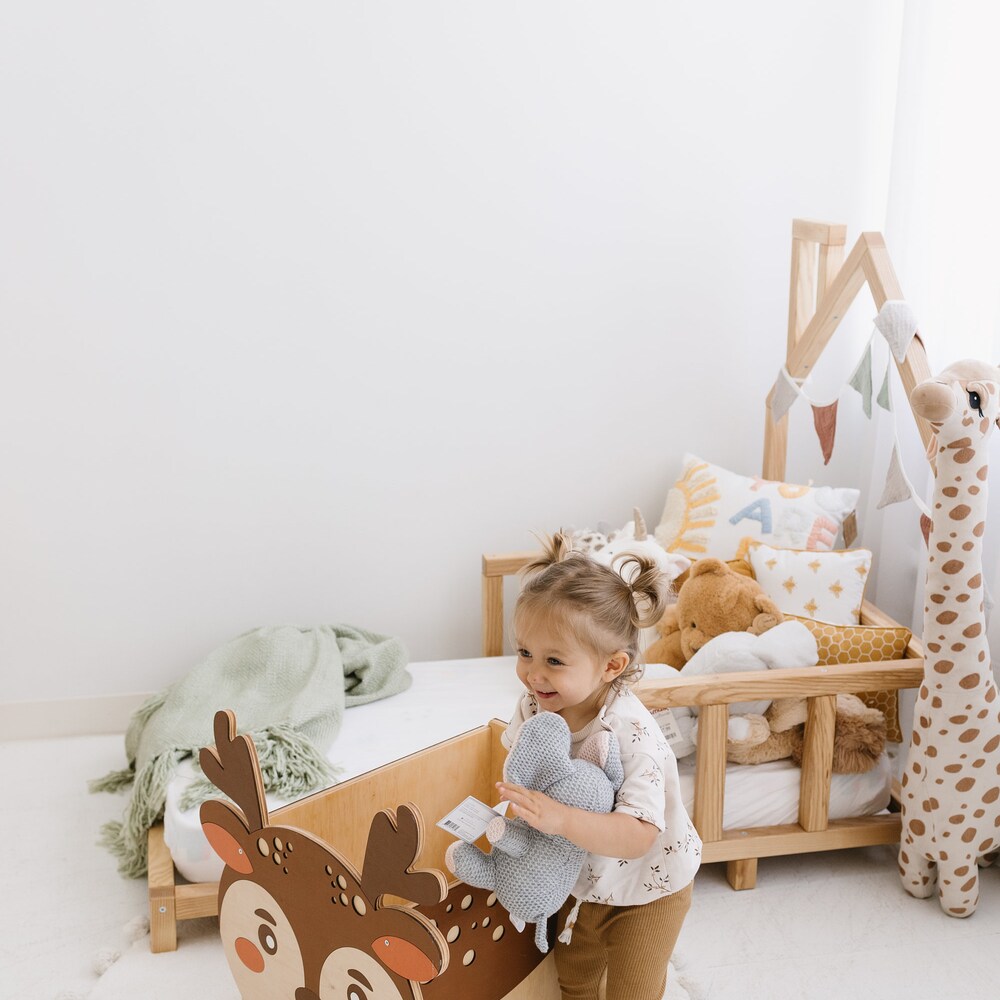 Toddler Playroom Toys Storage Box with Wheels, Toy Chest on Casters, Montessori Furniture, Nursery decor, First Christmas gift
