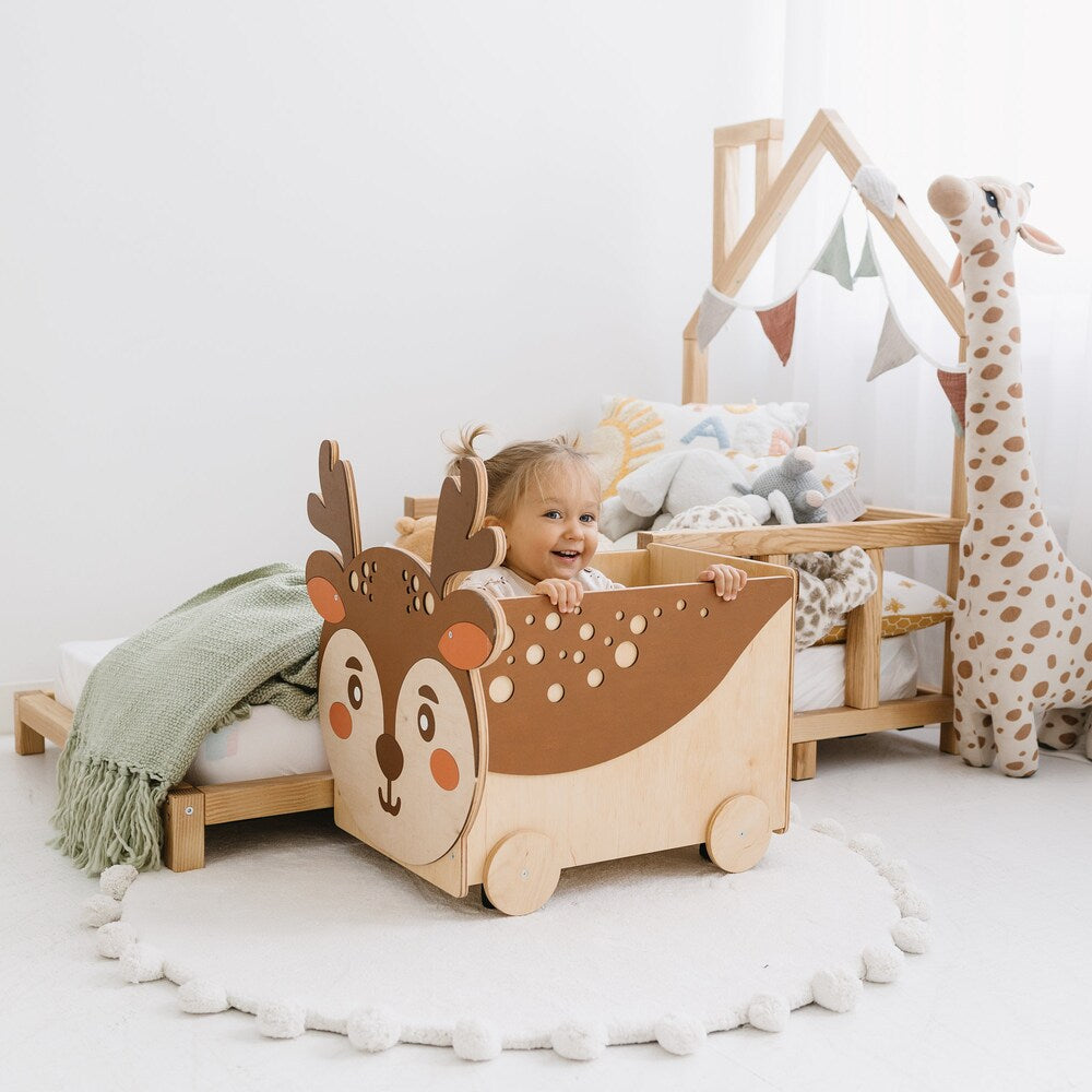 Toddler Playroom Toys Storage Box with Wheels, Toy Chest on Casters, Montessori Furniture, Nursery decor, First Christmas gift