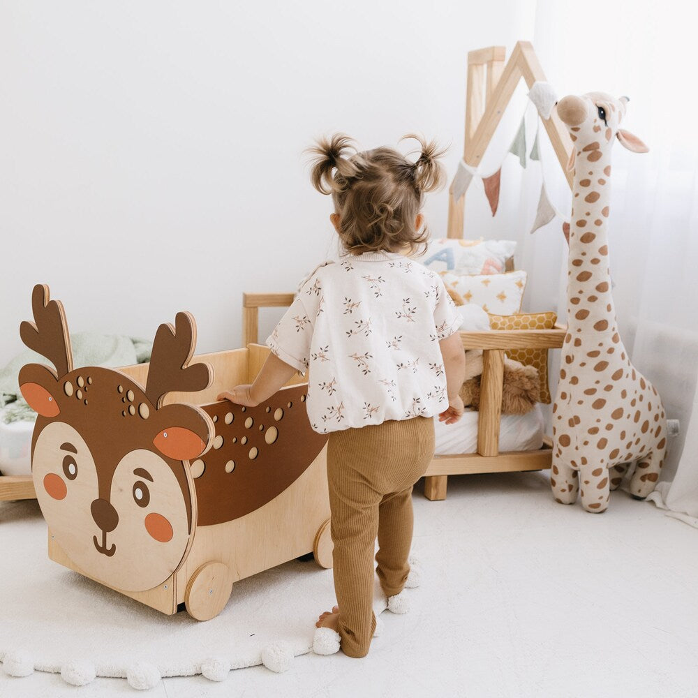 Toddler Playroom Toys Storage Box with Wheels, Toy Chest on Casters, Montessori Furniture, Nursery decor, First Christmas gift