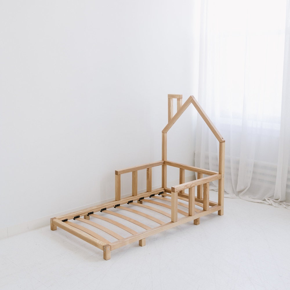 Toddler Floor Bed, Montessori furniture, House Bed Frame, Nursery playroom decor, Kid Bedroom Furniture, Wooden Baby Bed, Indoor playhouse