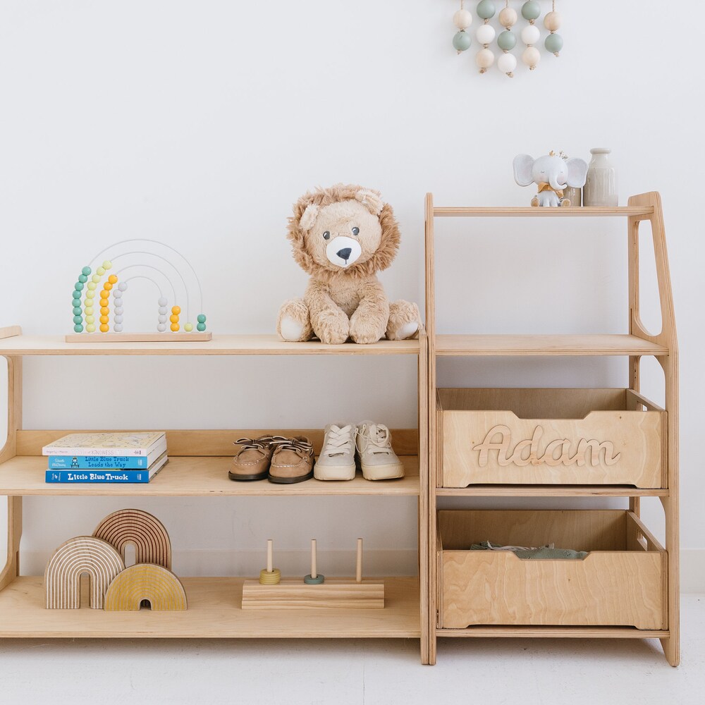 Set of Open Shelves: Toy Storage + Kid Clothing Rack, Toddler Nursery, Toys Shelf, Montessori Furniture, Open Shelf, Montessori Shelves
