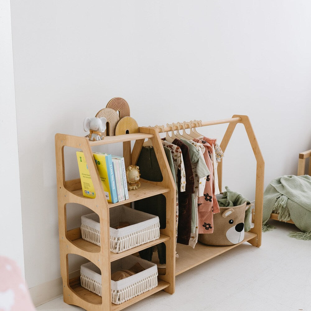 Set of Open Shelves: Toy Storage + Kid Clothing Rack, Toddler Nursery, Toys Shelf, Montessori Furniture, Open Shelf, Montessori Shelves