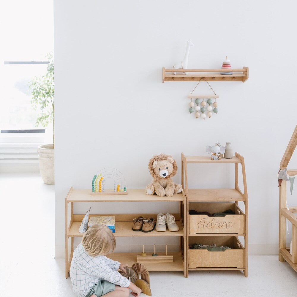 Set of Open Shelves: Toy Storage + Kid Clothing Rack, Toddler Nursery, Toys Shelf, Montessori Furniture, Open Shelf, Montessori Shelves