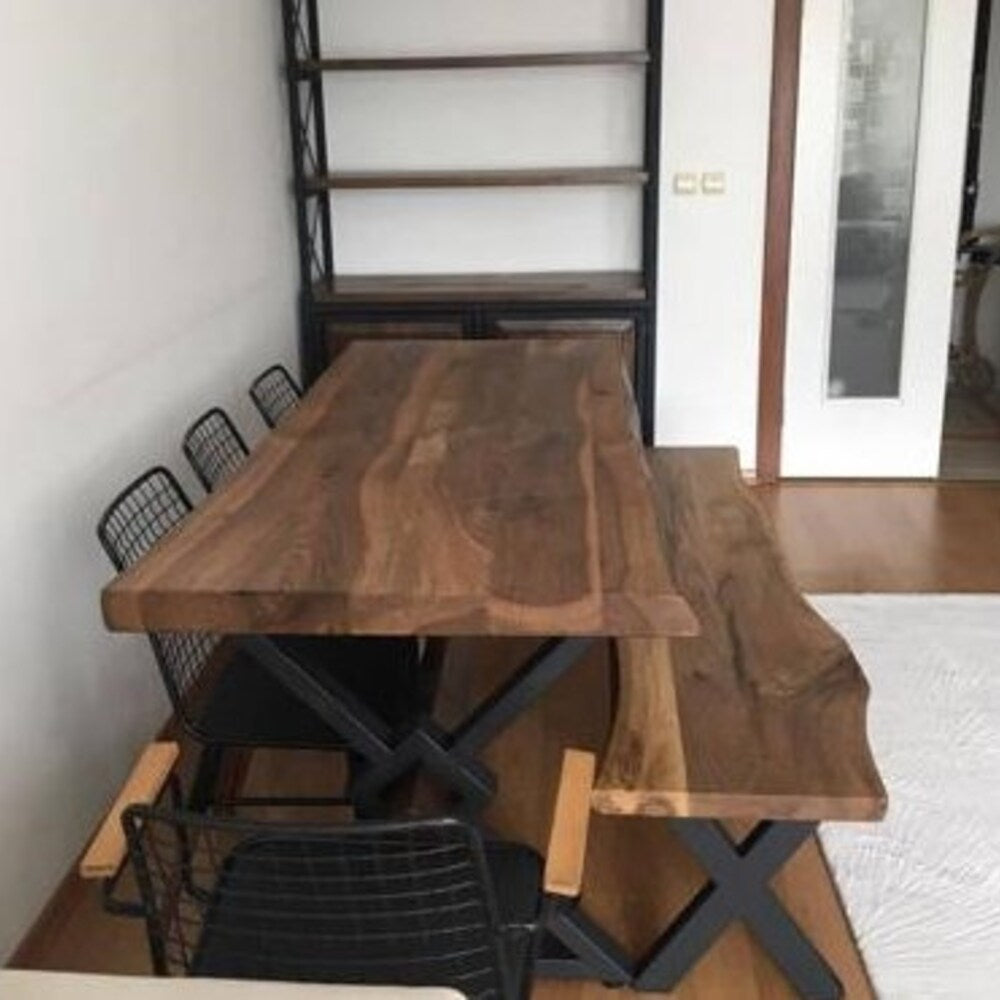 Walnut Table and Bench Set,Farm House Table,Industrial Wood Bar Table,Walnut Long Sofa Table,Buffet Table,Office Meeting Table,Custom Table
