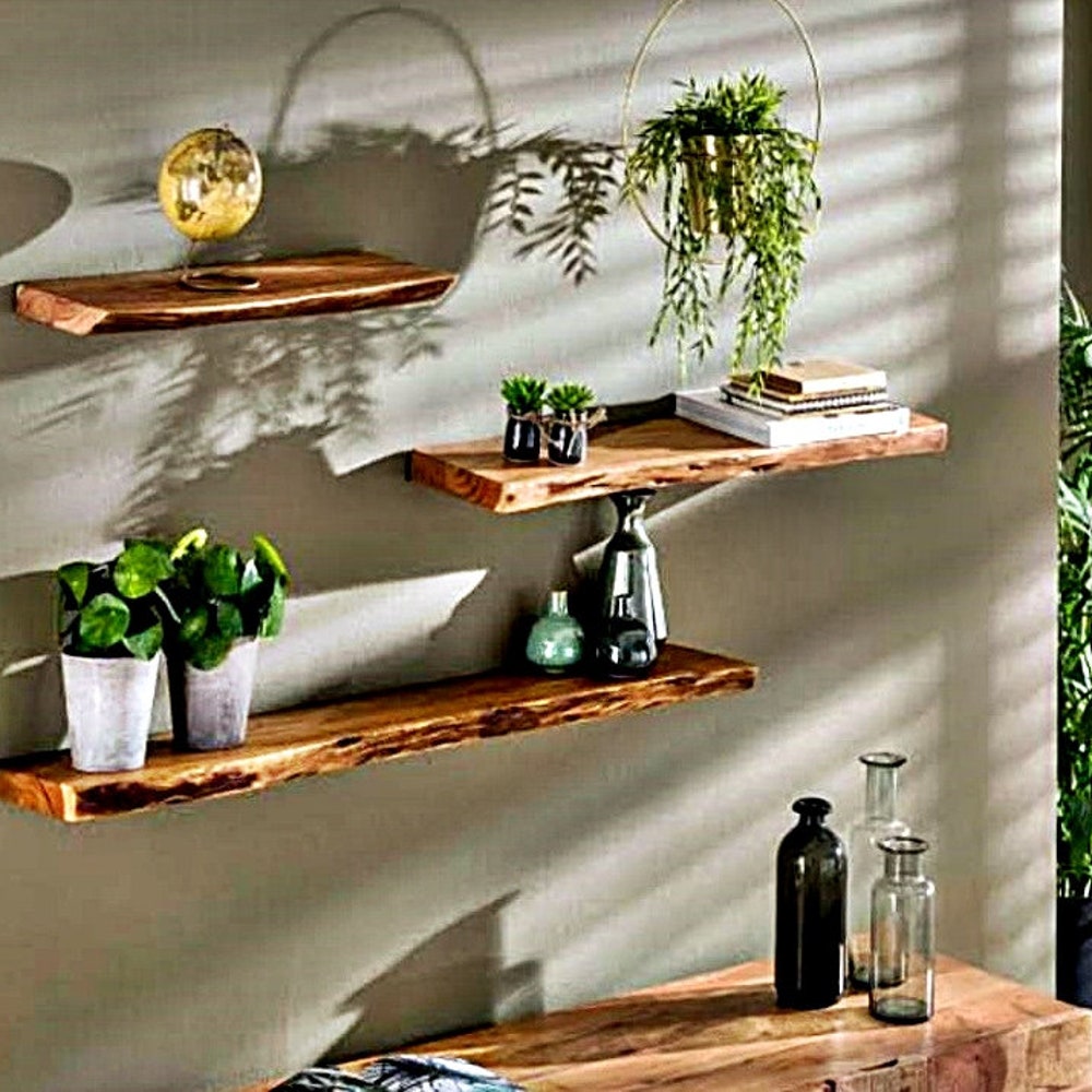 Walnut Natural Edge Floating Shelves, Custom Size Live edge, Floating Wall Mounted Floating Shelf