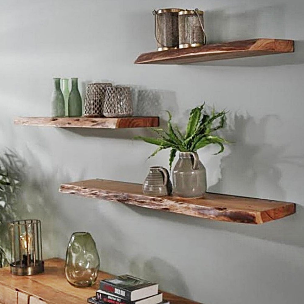Walnut Natural Edge Floating Shelves, Custom Size Live edge, Floating Wall Mounted Floating Shelf